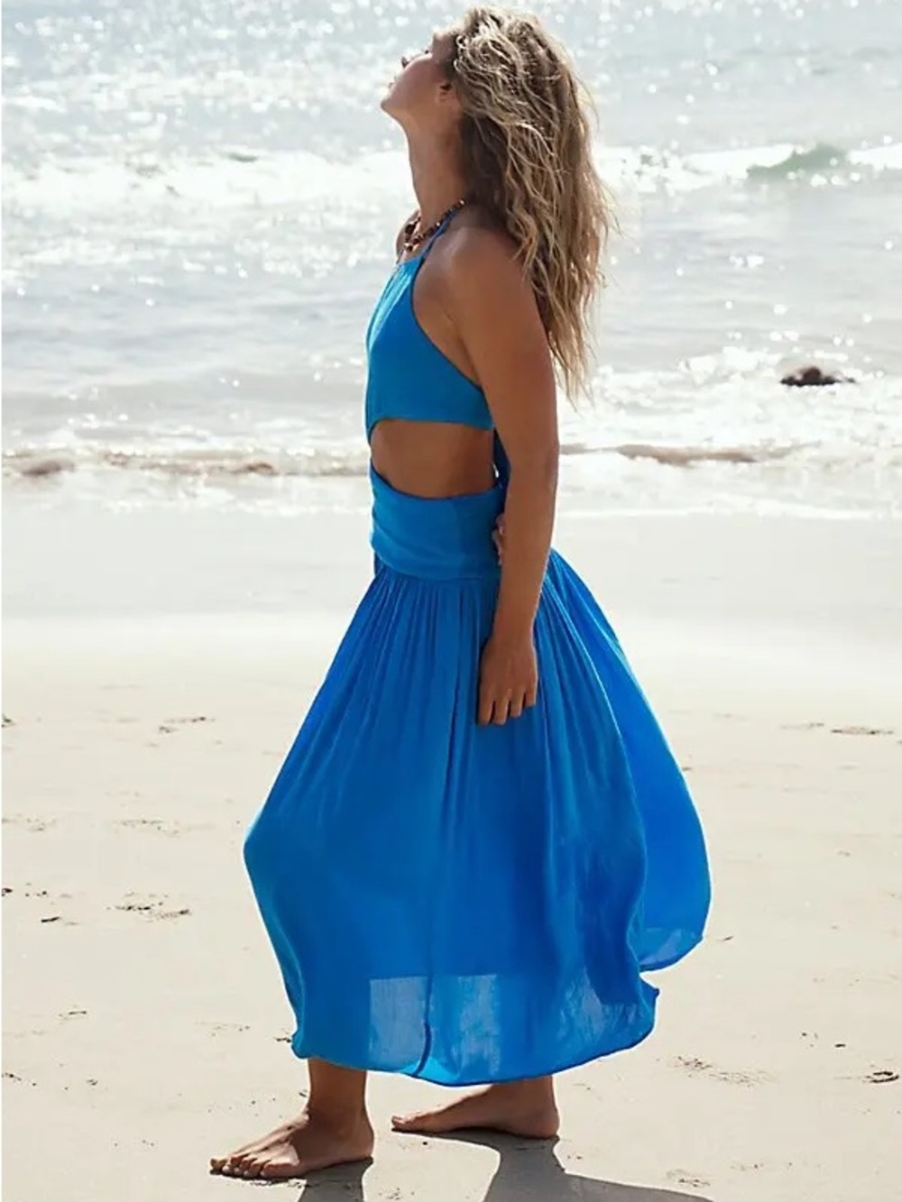FREE PEOPLE Suki Midi Dress in Blue M